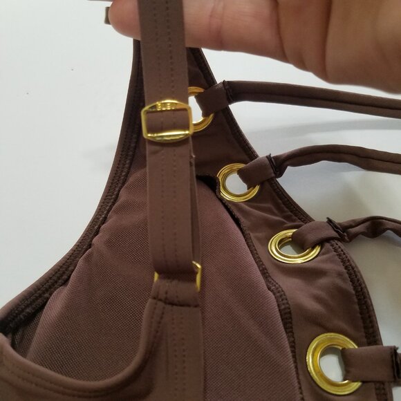 Bleu Rod Beattie Hole In One Plunge One Piece Swimsuit Brown/Gold Size 4 - Picture 8 of 10